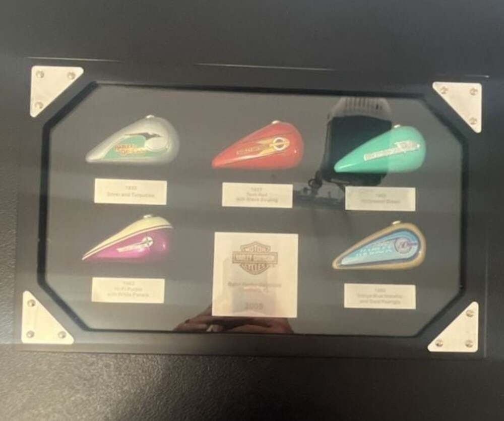 2005 Harley-Davidson Mini Gas Tank Ornament Set with Shadow Box Display Case